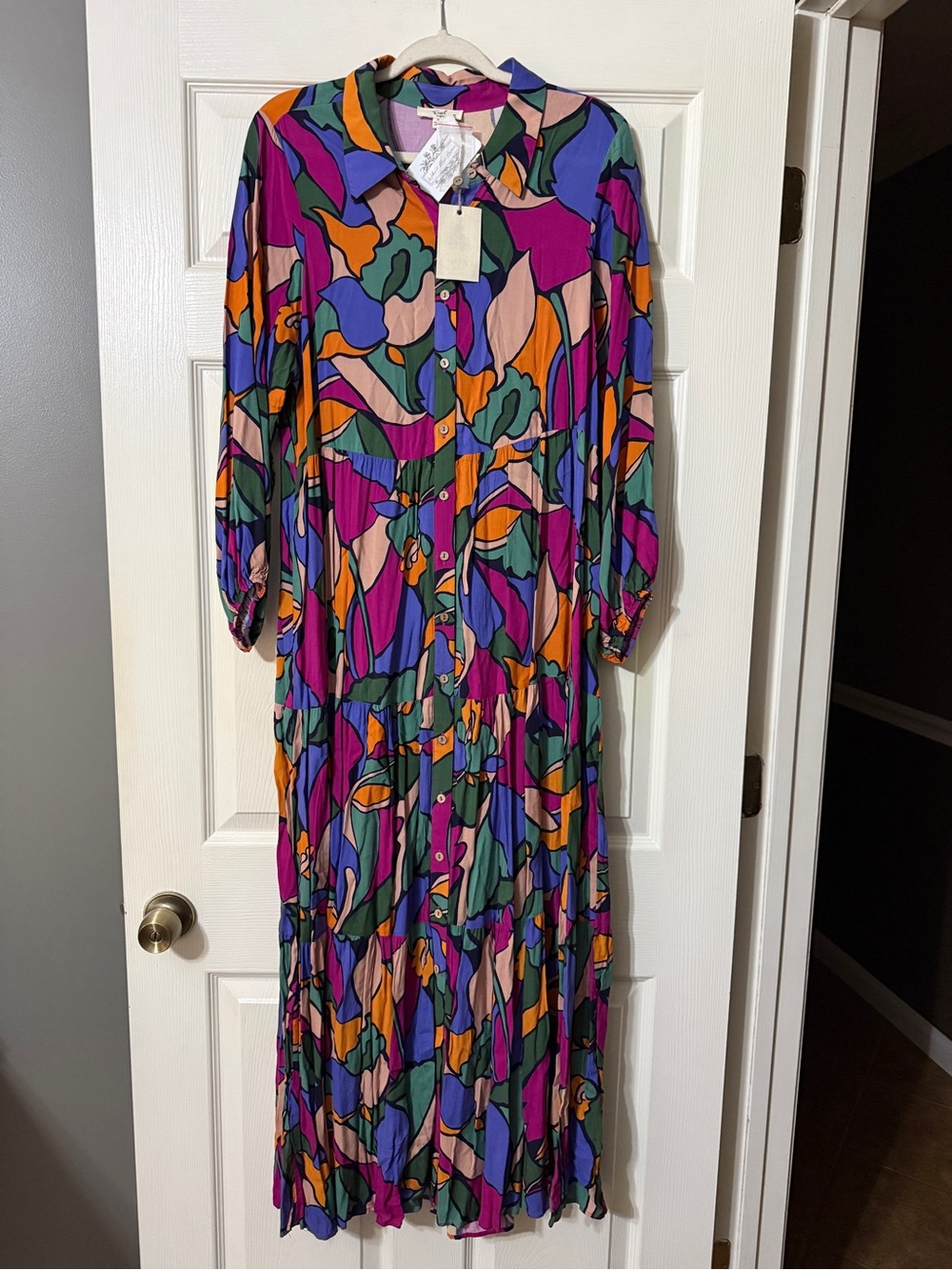 easel Multicolor Abstract Print Maxi Dress in Purple, Green, Orange, Pink